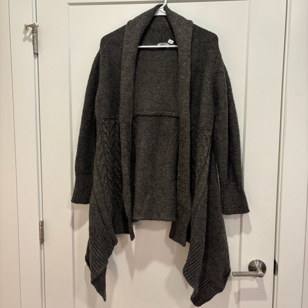 Per Una‎ Charcoal Grey Draped Open Front Wool Cardigan Sweater Made in Italy L